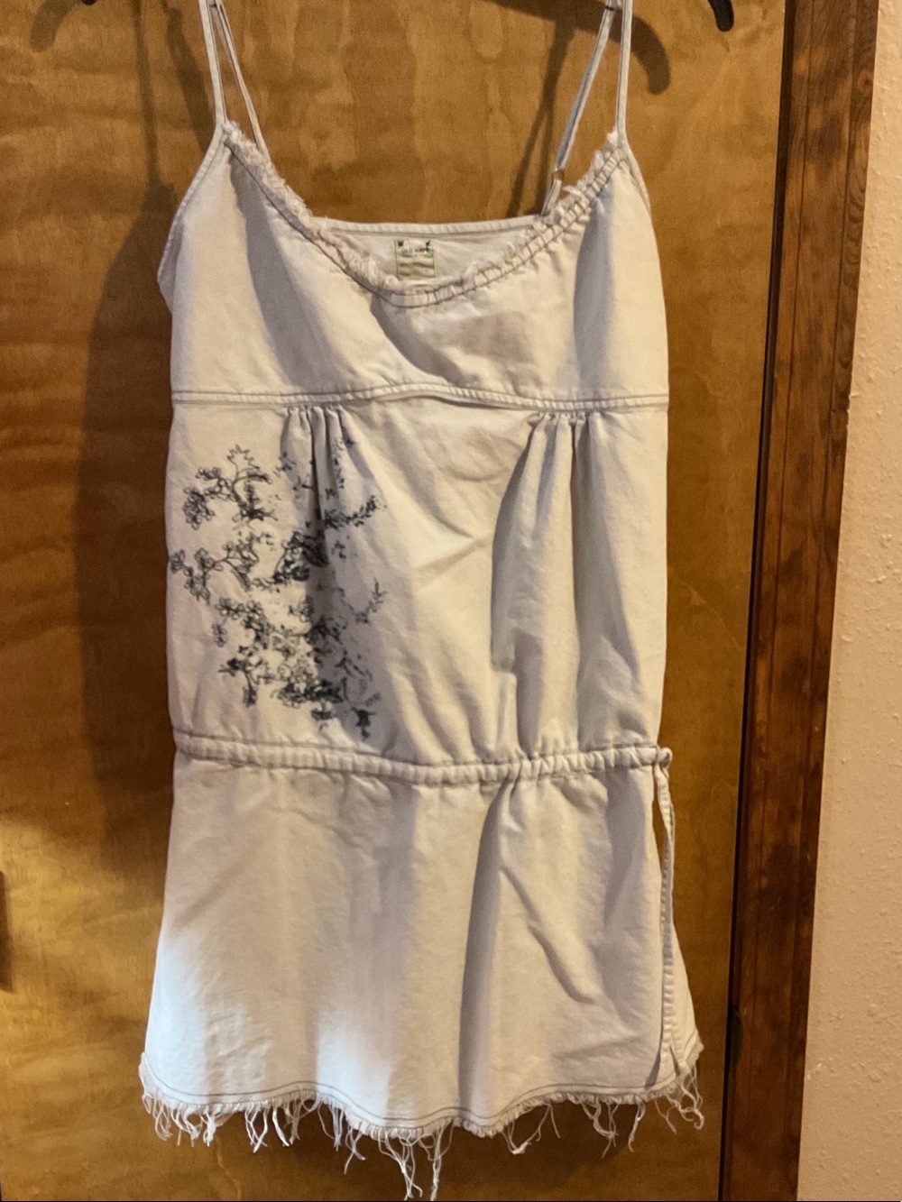 Old Navy Cream Spaghetti Strap Mini Dress with Blue Floral Accent